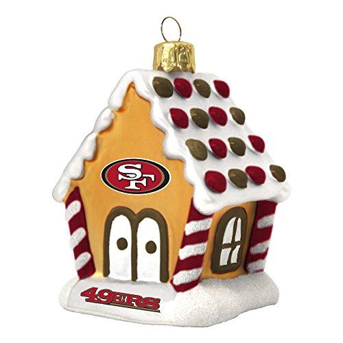 San Francisco 49ers NFL Football Glass Gingerbread House Holiday Christmas Ornament