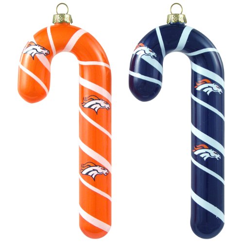 NFL Denver Broncos Blown Glass Candy Cane Ornament Set
