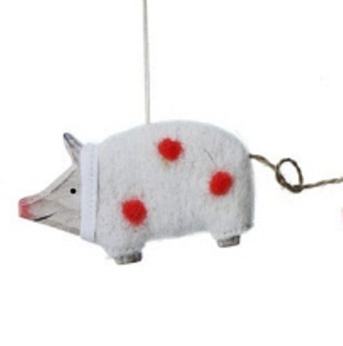Creative Co-op Wood Pig with Wool Sweater Ornament, Choice of Color (white)