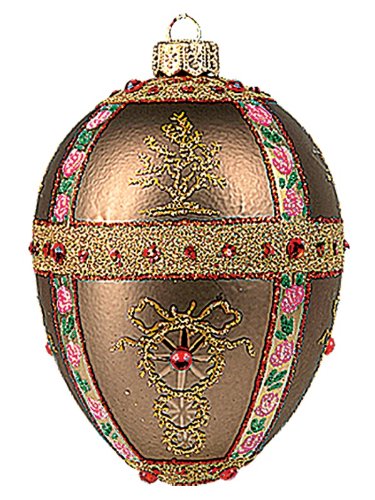 Pink Branches Egg Faberge Inspired Polish Mouth Blown Glass Holiday Ornament