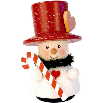 15-0307 – Christian Ulbricht Ornament – Snowman with Candy Cane (No String) – 3.25″”H x 2″”W x 2″”D