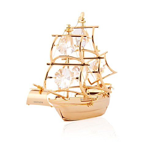 24k Gold Plated Mayflower Ship Ornament Made with Swarovski Elements Crystals By Charming Temptations