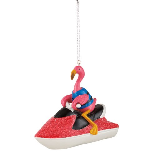 Jet Ski Flamingo Christmas Ornament