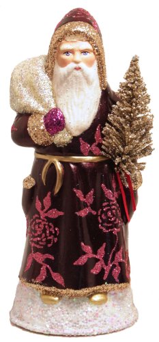 Ino Schaller Dark Purple Santa with Rose Coat German Paper Mache Candy Container