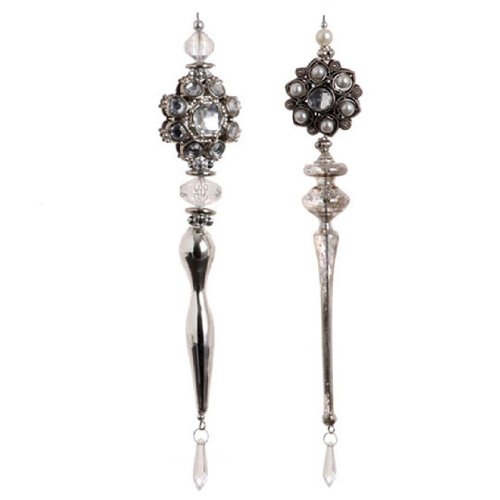RAZ Imports – Silver Jeweled Icicle Ornaments 9.5″
