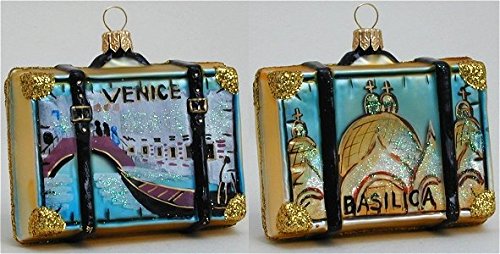 Venice Italy Travel Suitcase Polish Mouth Blown Glass Christmas Ornament