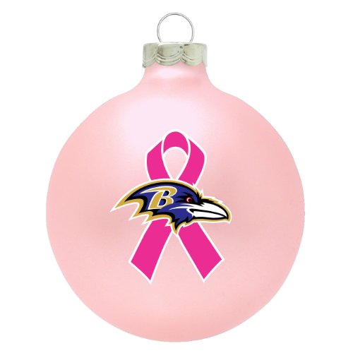 Baltimore Ravens NFL Breast Cancer Awareness Pink Traditional 2 3/4″ Glass Christmas Ornament
