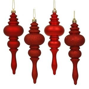 Vickerman Christmas Trees N500203 Sequin 8-Piece Finial Ornament Set, 180mm, Red