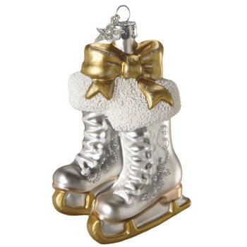 Glitter Ice Skates & Bow Christmas Tree Ornament – Gold & Silver