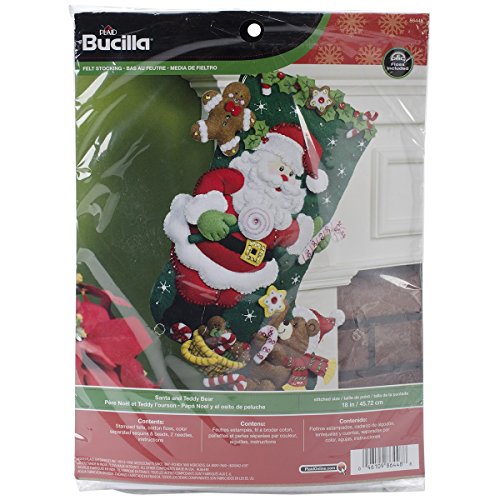 Bucilla 18-Inch Christmas Stocking Felt Applique Kit, Santa and Teddy Bear