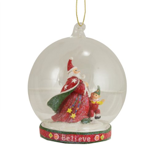 4.5″ Mary Engelbreit Santa Claus with Elf “Believe” Globe Christmas Ornament