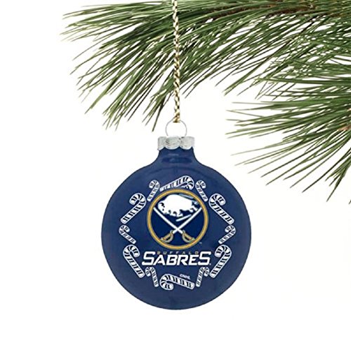 Buffalo Sabres NHL 2 5/8” Painted Round Candy Cane Glass Christmas Tree Ornament