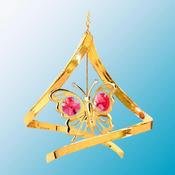24K Gold Butterfly Spiral Ornament – Red Swarovski Crystal