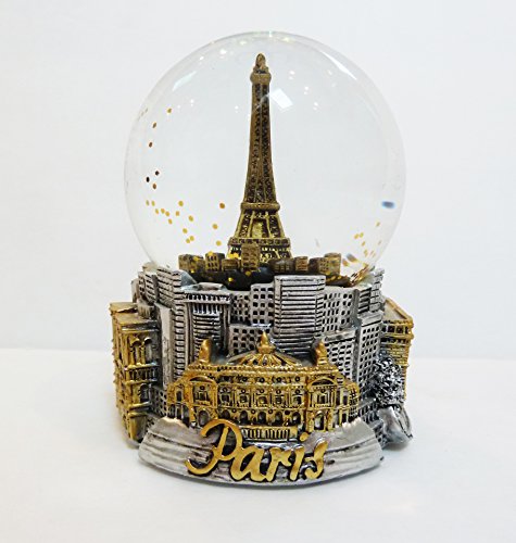 Paris France Eiffel Tower Snow Globe in Silver and Gold Exclusive 65mm