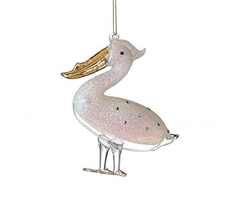 Coastal Pelican Blown Glass with Glitter Holiday Christmas Ornament Midwest CBK