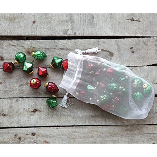 Creative Co-op XC3415A 1″H Mercury Glass Ornaments In Organza Bag, 3 Styles, Red & Green, Set of 36