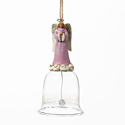 Jim Shore for Enesco Heartwood Creek Angel Glass Bell Ornament, 4.5-Inch