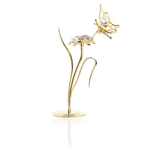 Beautifully Crafted Butterfly with Flower Table Top Stand Dipped in 24k Gold Plating with Swarovski Spectra Crystals By Charming Temptations