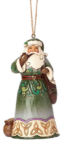 Jim Shore for Enesco Heartwood Creek Irish Santa with Pipe Ornament, 4.75-Inch
