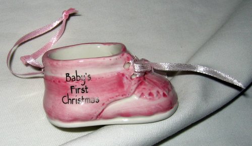 Ganz Christmas Ceramic Baby Shoe Ornament – Pink