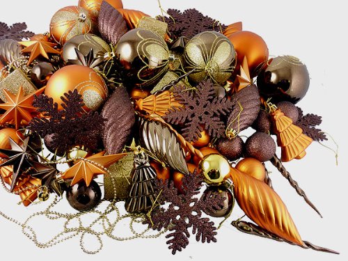 125-Piece Club Pack of Shatterproof Brown Copper Gold Tone Christmas Ornaments
