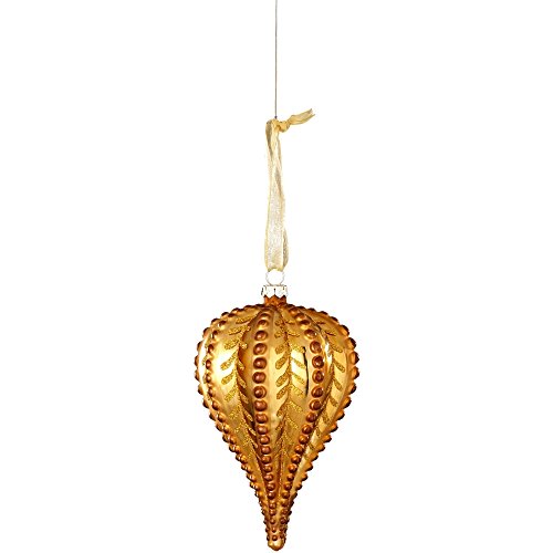 Sage & Co. XAO14636GD Glass Inverted Drop Leaf Pattern Ornament, 5.5-Inch