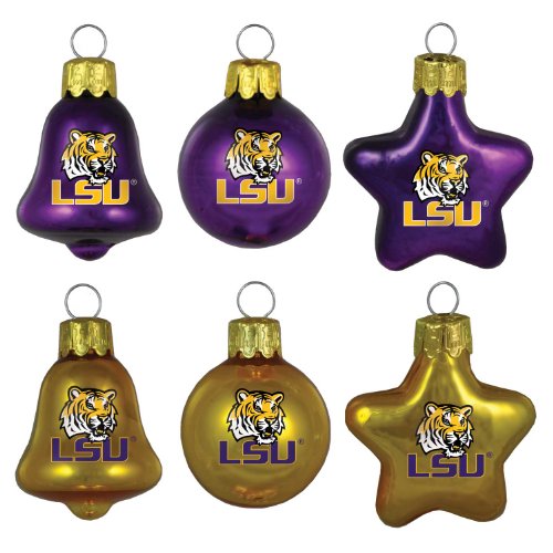 NCAA LSU Fightin Tigers Blown Glass Ball, Bell & Star 6-Pack Ornament Set