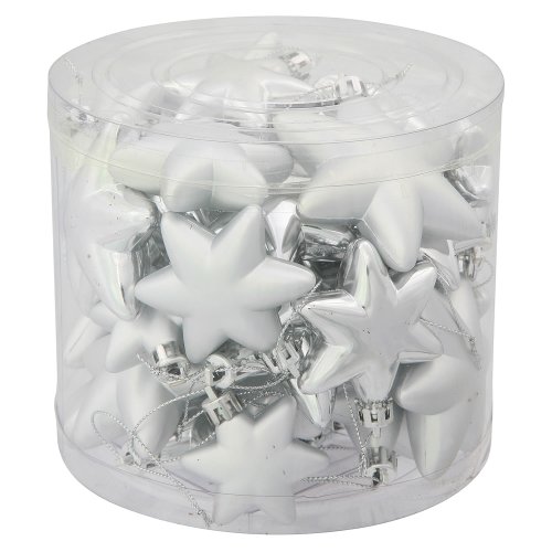 36ct Matte & Shiny Splendid Silver Star Shatterproof Christmas Ornaments 1.5″-2″