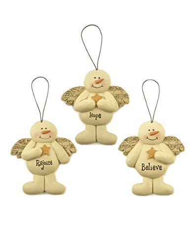 Rejoice-Hope-Believe Snowmen Angel Ornaments – Set of 3