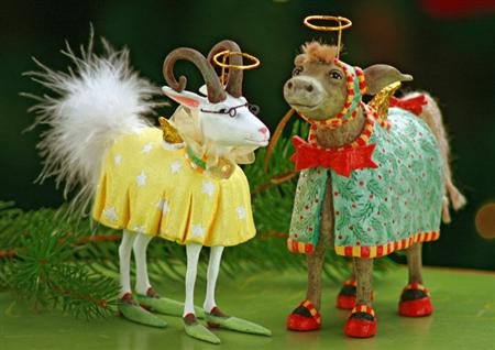 Patience Brewster Krinkles Donkey & Goat Ornaments