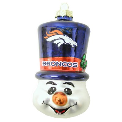 Denver Broncos Blown Glass Snowman Top Hat Christmas Tree Ornament