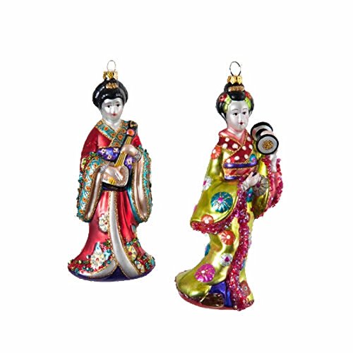Pair 6.75″ Traditional Geisha Doll Japanese Glass Christmas Ornament