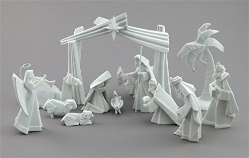 Porcelain Origami 15 Piece Nativity Set with Animals and Backdrop