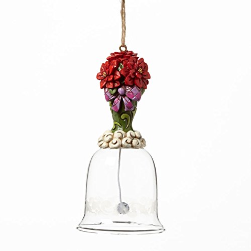 Jim Shore Heartwood Creek Poinsettia Plant on Glass Bell Hanging Ornament