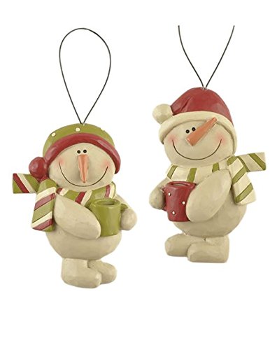Blossom Bucket Snowmen with Mugs Ornaments, Set of 2