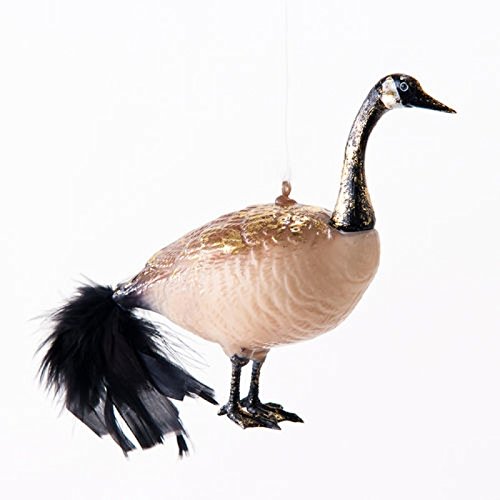 7″ Canadian Goose with Black Feather Tail Glass Christmas Ornament
