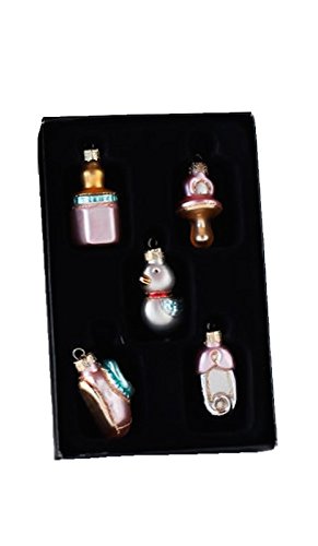 Set 5 1.5″ Baby’s First Christmas Bottle Pacifier Holiday Ornament (Pink Girl)
