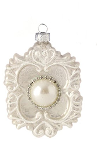 3.25″ Pastel Dreams Antique White Large Pearl Bead and Rhinestone Glass Medallion Christmas Ornament