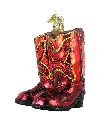Old World Christmas Red Cowboy Boots Glass Ornament