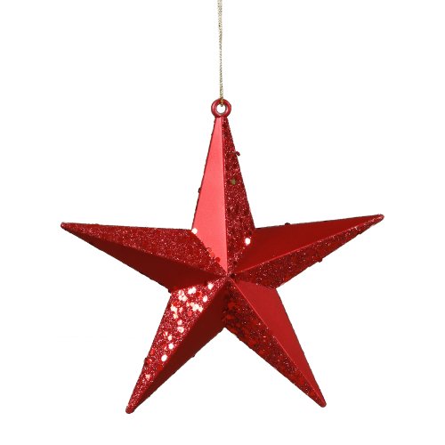 Red Hot Matte & Glitter Shatterproof Star Christmas Ornament 6″