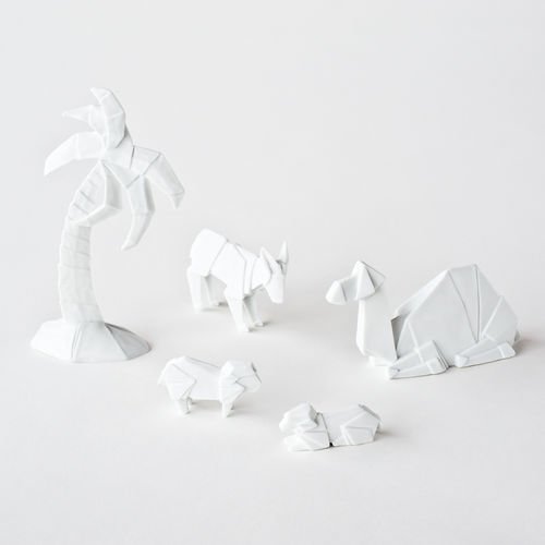 One Hundred 80 Degrees Porcelain Origami Nativity Animals, St/5, Porcelain, 6.25″ Ornament