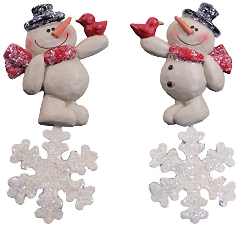 Blossom Bucket Snowman with Snowflakes and Birds Ornaments, Set of 2