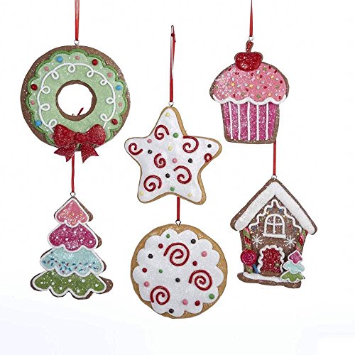 Kurt Adler (6) Gingerbread Cut-out Cookies Christmas Ornament Set