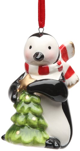 Appletree Design Penguin with Green Christmas Tree Ornament, 3-1/2-Inch Tall, Includes String for Hanging