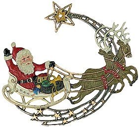 Large Santa and Reindeer German Pewter Ornament