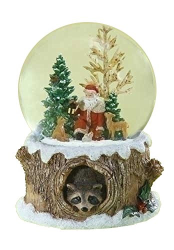 Glitterdomes 100mm Musical Glitter Dome, Features Santa with Woodland Animals on a Tree Like Base with a Racoon Peeking Out, 5.75-Inch