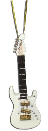 Miniature White Stratocaster Electric Guitar Christmas Ornament 4″
