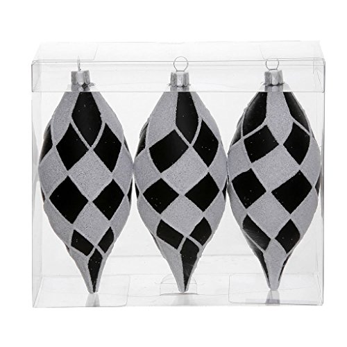 Vickerman Diamond Glitter Drop Ornaments, 4.7-Inch, Black and White, 3-Pack