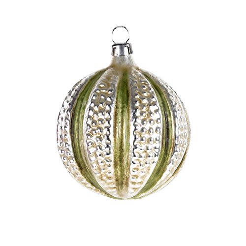 Vintage mouthblown Christmas Glass ornament “Ball with Knobs” and green stripes by MAROLIN® Germany