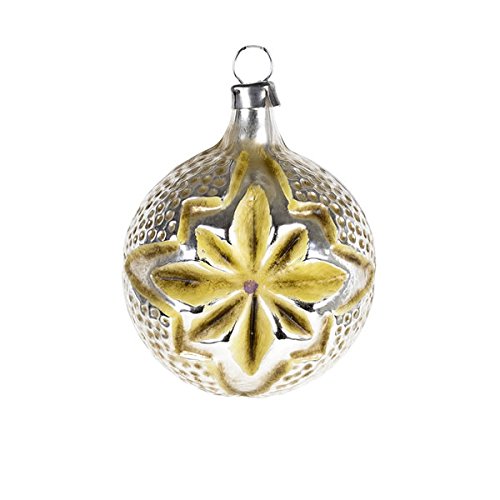 Vintage mouthblown Christmas Miniature glass ornament “Double Star”, yellow by MAROLIN® Germany